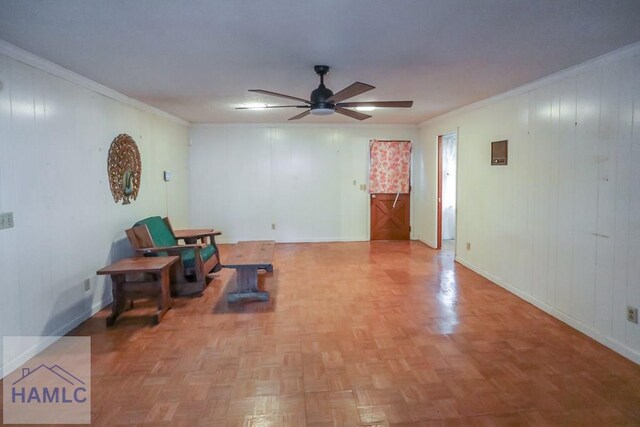 707 Church St, Claxton, GA 30417 - unfurnished room with baseboards, a ceiling fan, and ornamental molding