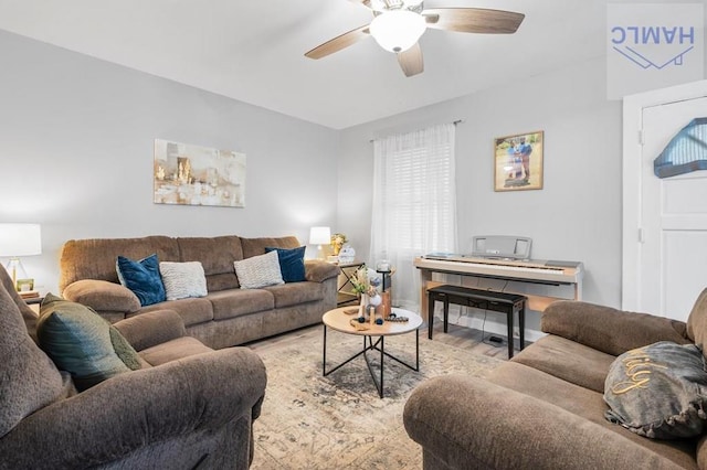 living room with ceiling fan