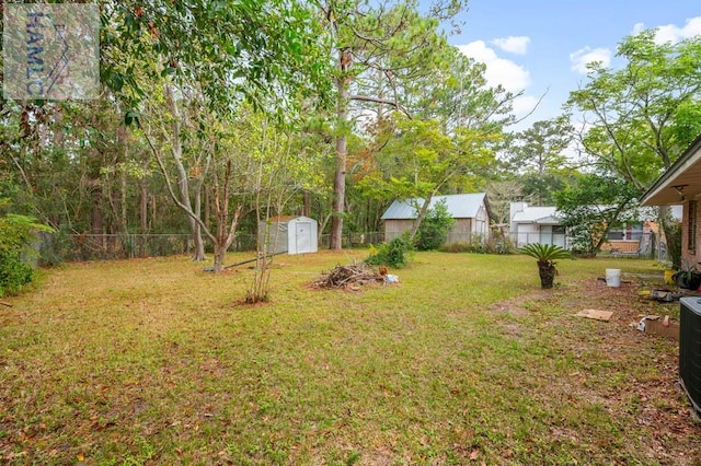 view of yard with a shed