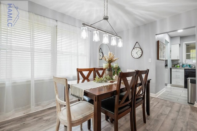 dining area with light hardwood / wood-style floors