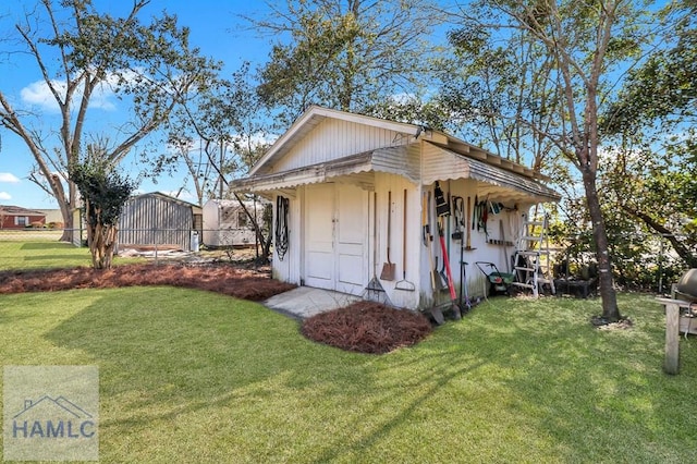 exterior space with an outbuilding