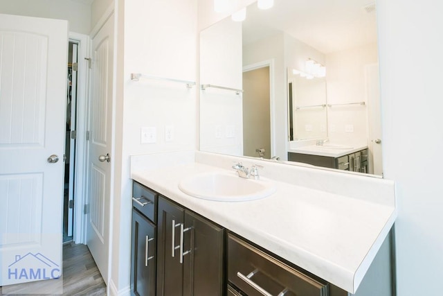 bathroom featuring wood-type flooring and vanity