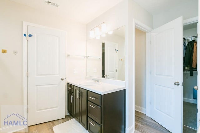 bathroom featuring hardwood / wood-style floors and vanity