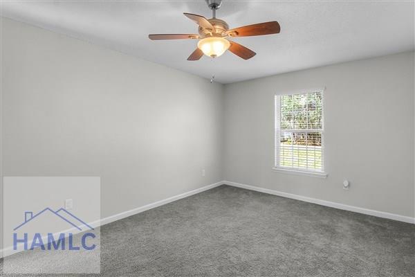 1110 Ricade Dr, Hinesville, GA 31313 - spare room featuring ceiling fan, baseboards, and carpet floors