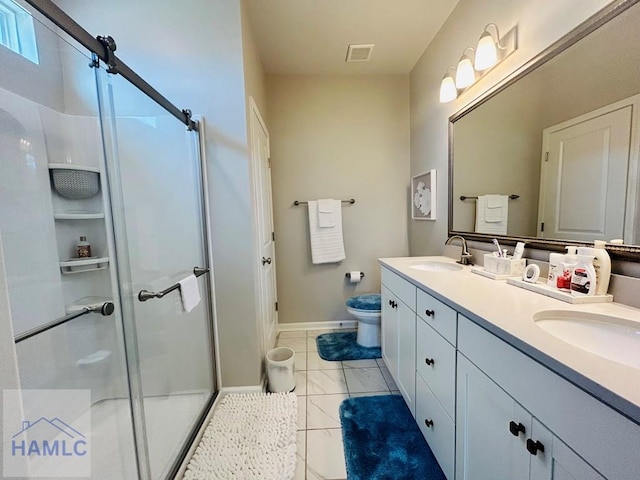 173 Akins Ranch Rd NE, Ludowici, GA 31316 - bathroom with double vanity and a stall shower