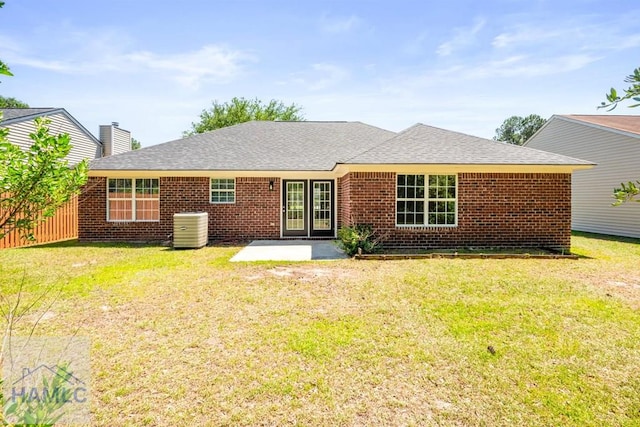 24 Stalwick Dr, Pooler, GA 31322 - back of house featuring central air condition unit, a patio area, a shingled roof, a yard, and brick siding
