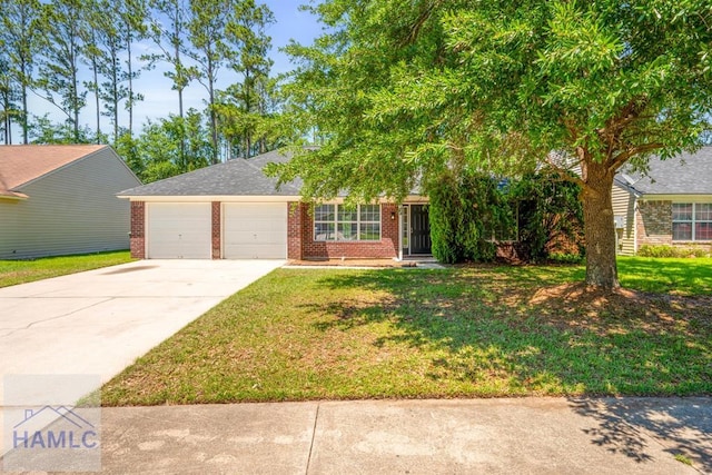 24 Stalwick Dr, Pooler, GA 31322 - view of front of property featuring brick siding, an attached garage, a front lawn, concrete driveway, and a shingled roof