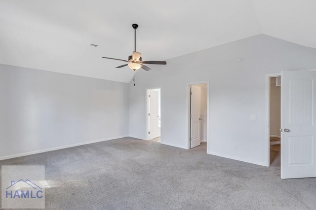 interior space featuring ceiling fan and lofted ceiling