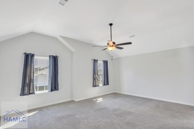 bonus room featuring carpet flooring, vaulted ceiling, and ceiling fan