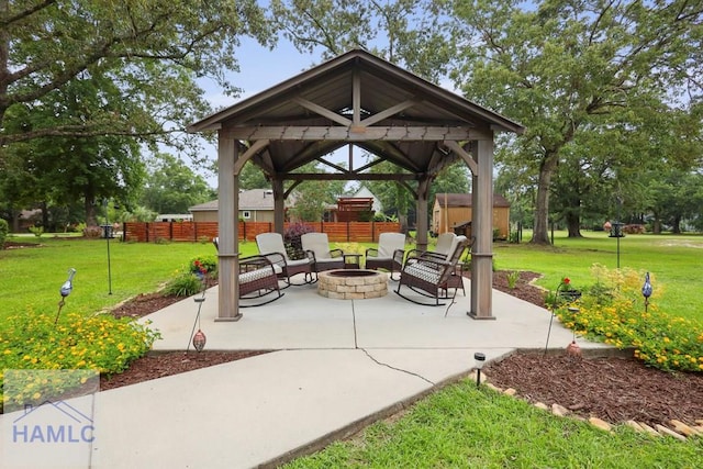226 Topi Trl, Hinesville, GA 31313 - view of patio / terrace with a gazebo and an outdoor fire pit