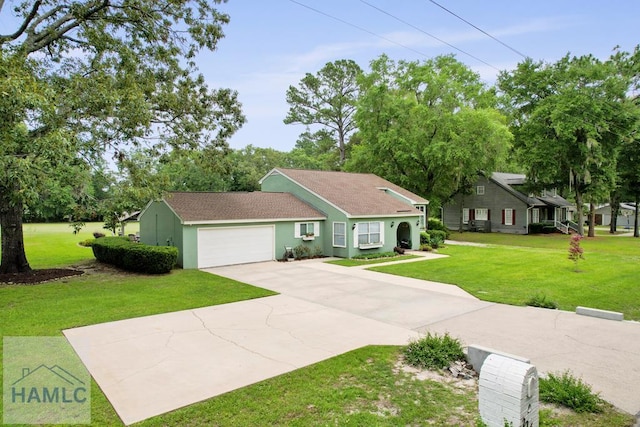 226 Topi Trl, Hinesville, GA 31313 - view of front of property with driveway, an attached garage, stucco siding, and a front lawn