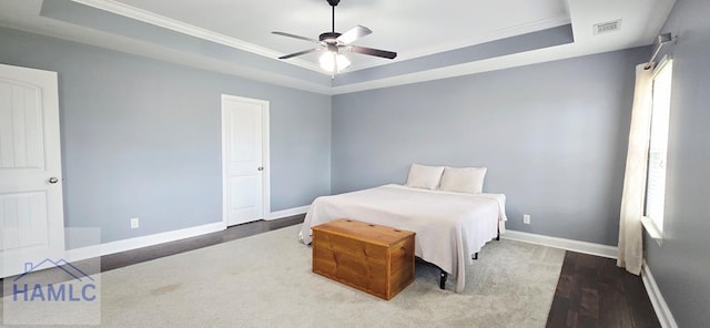 14 Cantebury Rd, Ludowici, GA 31316 - bedroom featuring a tray ceiling, ornamental molding, and ceiling fan