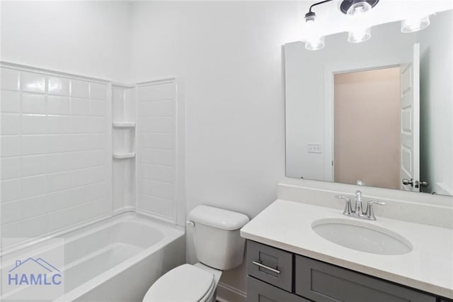 full bathroom featuring vanity, shower / bath combination, and toilet