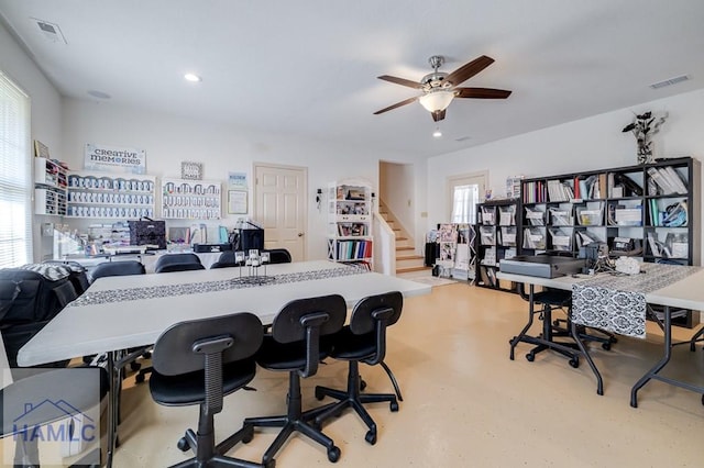 dining area featuring plenty of natural light and ceiling fan