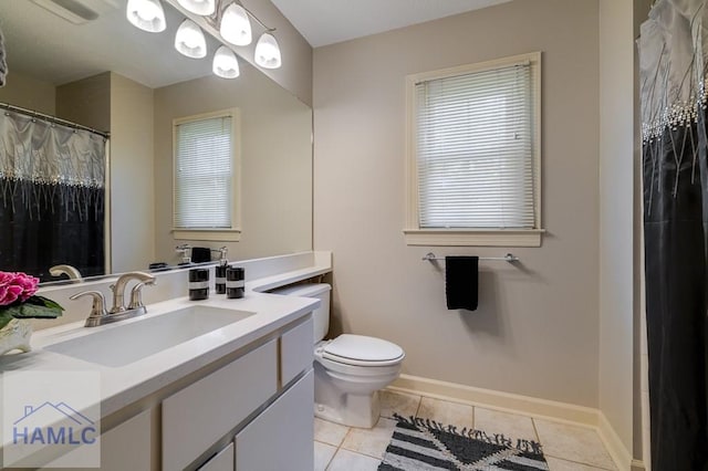 bathroom with tile patterned flooring, vanity, and toilet