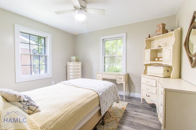 375 Eastridge Rd, Savannah, GA 31406 - bedroom with dark hardwood / wood-style floors, multiple windows, and ceiling fan