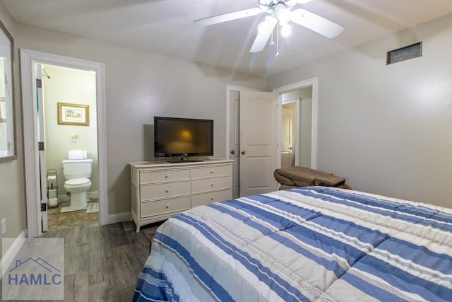 375 Eastridge Rd, Savannah, GA 31406 - bedroom with ceiling fan, ensuite bathroom, and dark wood-type flooring