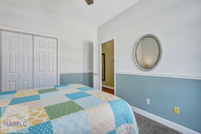 bedroom with a closet and ceiling fan