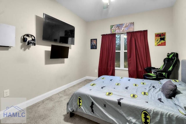 bedroom featuring carpet floors and ceiling fan