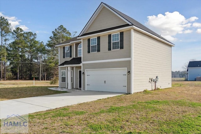 7 Summerhill Dr, Ludowici, GA 31316 - view of front of house featuring a garage, a front lawn, central AC, and concrete driveway