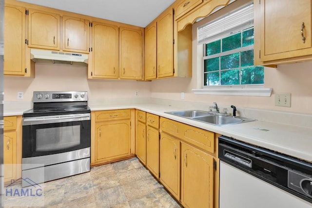 kitchen featuring stainless steel electric stove, dishwasher, and sink