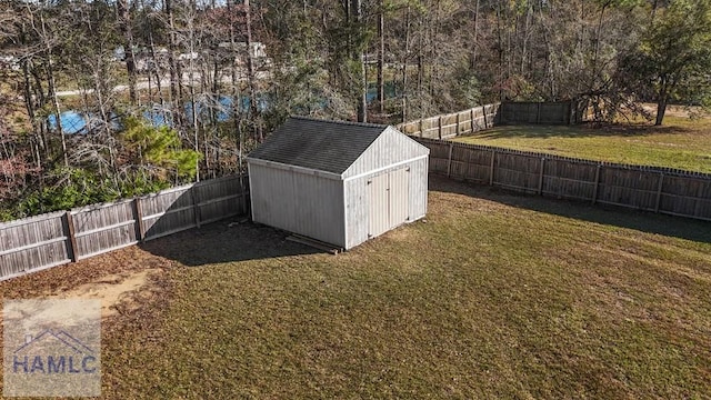 view of shed featuring a fenced backyard