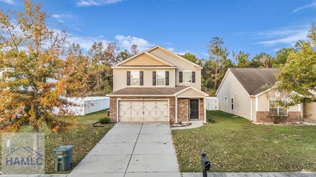 front facade featuring a front yard and a garage