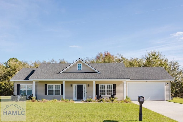 view of front facade featuring a garage and a front lawn