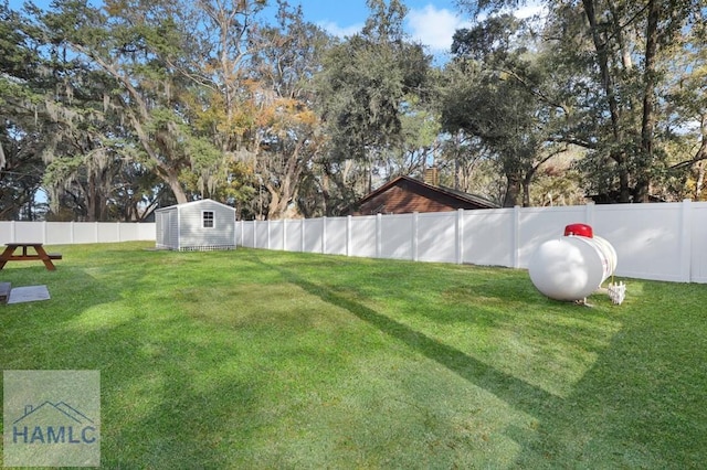 view of yard featuring a shed