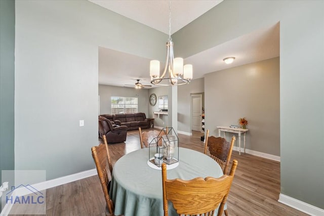 91 Thomas Way SE, Ludowici, GA 31316 - dining room with a chandelier, wood finished floors, and a ceiling fan
