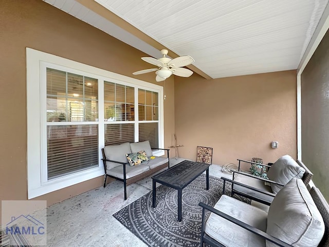 view of patio with an outdoor hangout area and ceiling fan