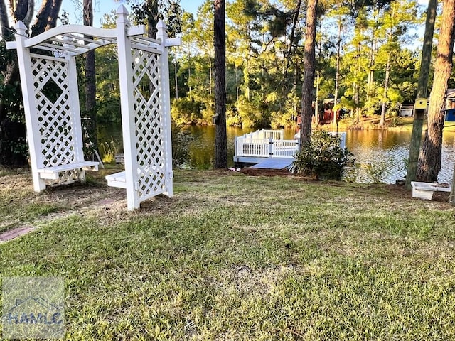 view of yard with a water view