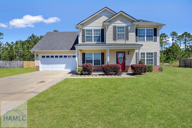 243 Forest St, Ludowici, GA 31316 - view of front of property featuring a garage, a front lawn, fence, and driveway