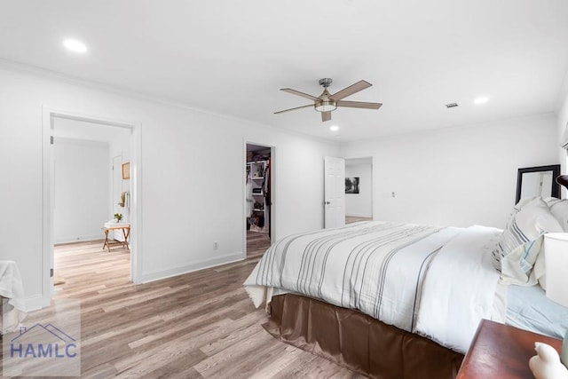 550 Brogdon Rd, Guyton, GA 31312 - bedroom with light wood-style flooring, recessed lighting, crown molding, baseboards, and ceiling fan