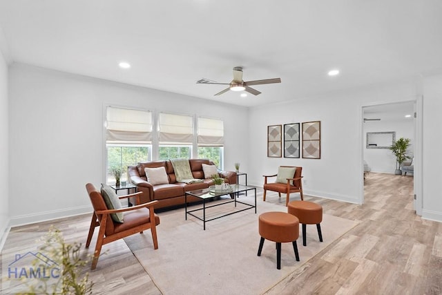 550 Brogdon Rd, Guyton, GA 31312 - living room featuring ceiling fan, light wood finished floors, recessed lighting, and baseboards