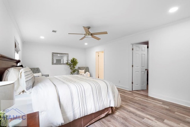 550 Brogdon Rd, Guyton, GA 31312 - bedroom featuring light wood finished floors, ornamental molding, recessed lighting, baseboards, and ceiling fan