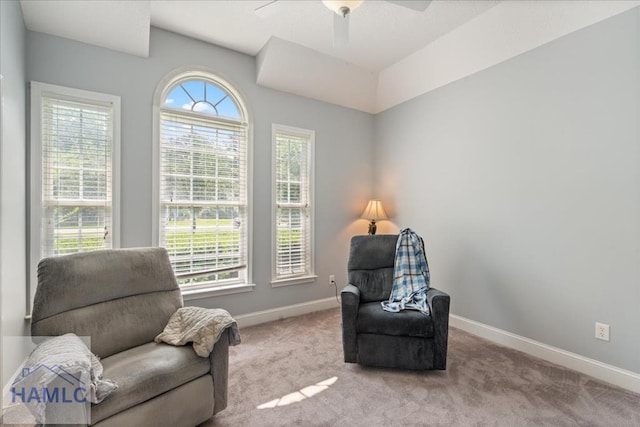 190 Sandpiper Rd, Midway, GA 31320 - sitting room featuring baseboards, healthy amount of natural light, ceiling fan, and carpet flooring