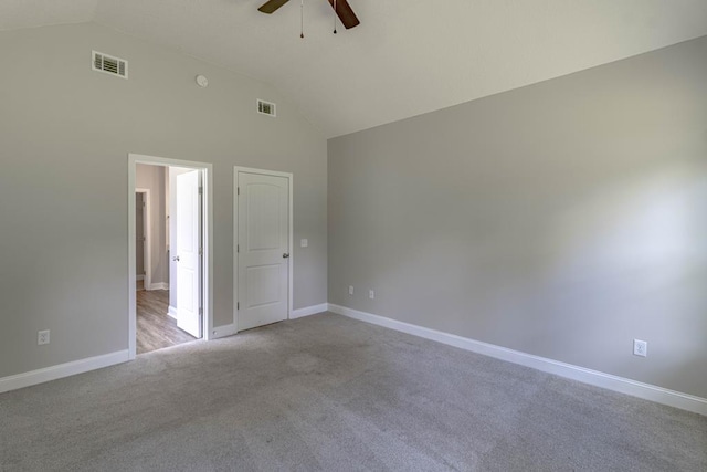 404 Talmadge Rd, Allenhurst, GA 31301 - unfurnished room with a ceiling fan, light colored carpet, and high vaulted ceiling