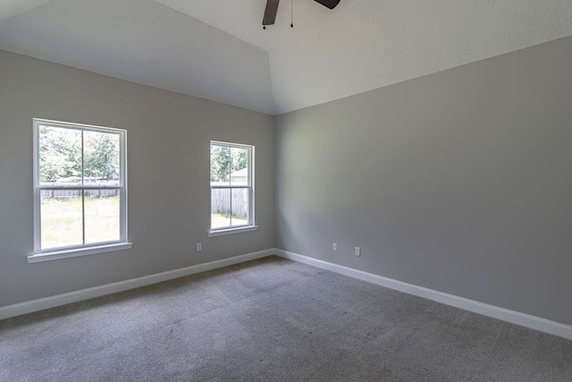 404 Talmadge Rd, Allenhurst, GA 31301 - empty room featuring a ceiling fan, carpet, and lofted ceiling