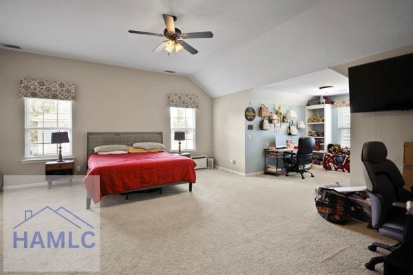 246 Cumberland Dr NE, Ludowici, GA 31316 - bedroom with an office area, lofted ceiling, and ceiling fan
