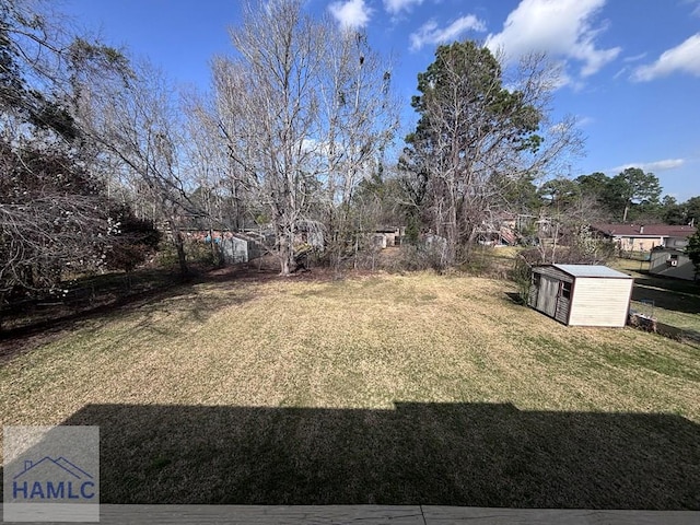 view of yard featuring a storage unit and an outdoor structure