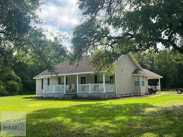 189 Sooner Dr, Jesup, GA 31545 - view of front of house featuring covered porch, a front yard, crawl space, and an attached carport