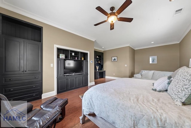 745 Chickasaw Trl, Sparta, GA 31087 - bedroom featuring ornamental molding, wood finished floors, baseboards, and a ceiling fan