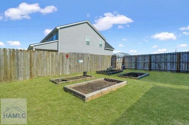 view of yard with fence private yard and a garden