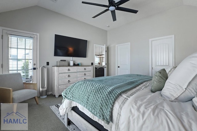 99 Scarlett Ln, Richmond Hill, GA 31324 - carpeted bedroom featuring vaulted ceiling and ceiling fan