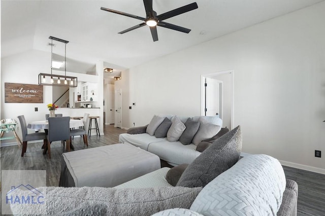 99 Scarlett Ln, Richmond Hill, GA 31324 - living area with lofted ceiling, ceiling fan, and dark wood finished floors