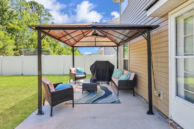 view of patio / terrace featuring a gazebo and an outdoor hangout area