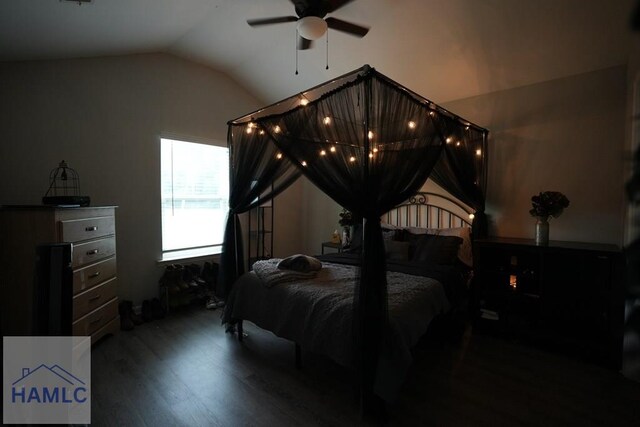 613 Macon St, Ludowici, GA 31316 - bedroom featuring wood finished floors, vaulted ceiling, and a ceiling fan