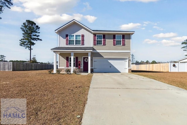 view of front of home with a porch and a garage