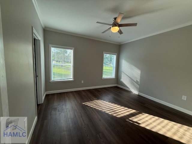 34 Pear St, Ludowici, GA 31316 - spare room with plenty of natural light, dark wood-type flooring, a ceiling fan, and ornamental molding